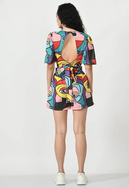 MULTICOLOUR PRINTED CREPE CROP TOP & SHORTS CO-ORD SET