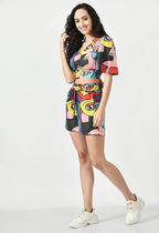 MULTICOLOUR PRINTED CREPE CROP TOP & SHORTS CO-ORD SET