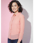 Peach Sheer Chevron Jacquard Button-Up Shirt
