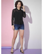 Black Sheer Chevron Jacquard Button-Up Shirt