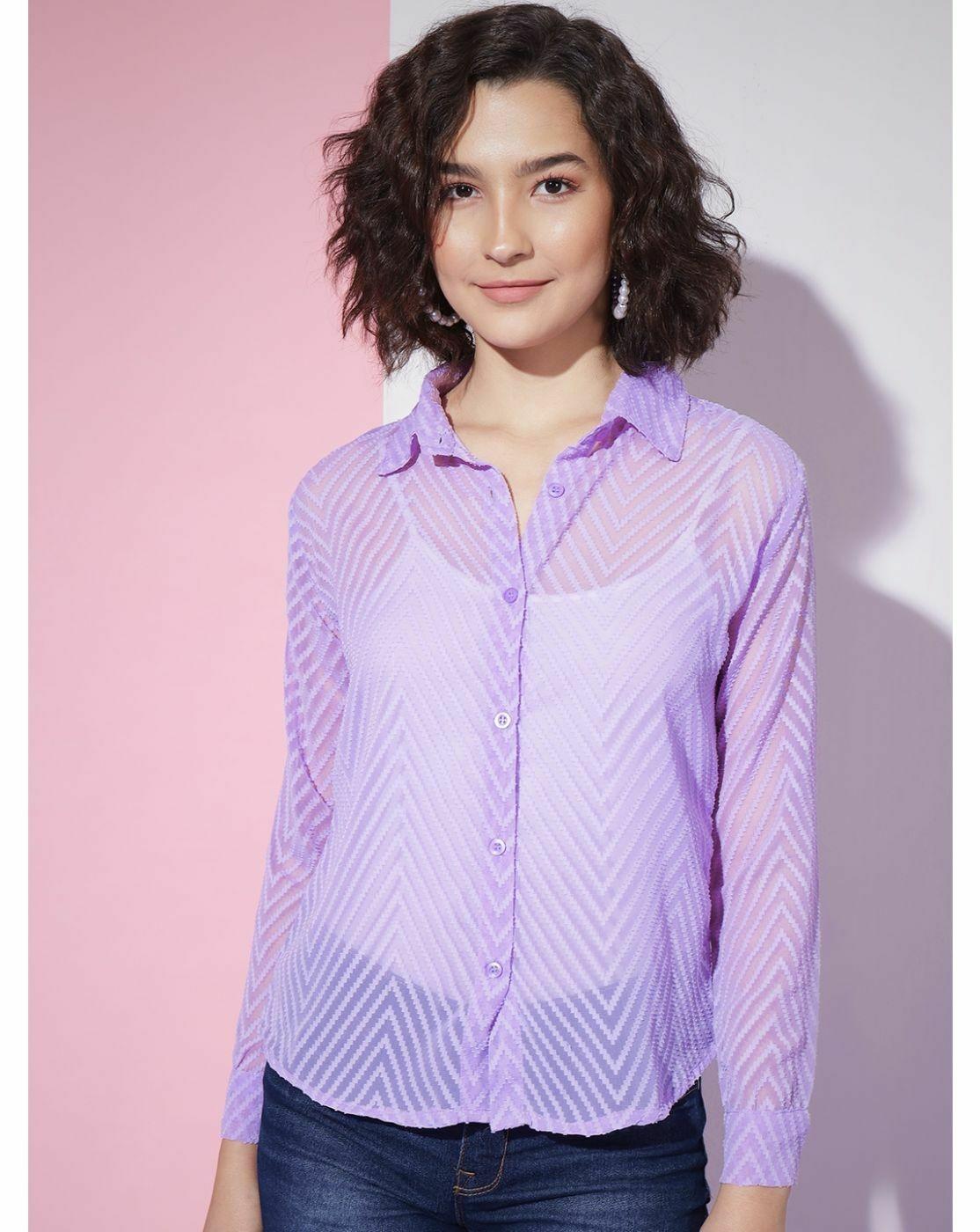 Black Sheer Chevron Jacquard Button-Up Shirt