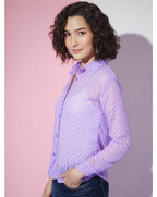 Purple Sheer Chevron Jacquard Button-Up Shirt