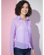 Purple Sheer Chevron Jacquard Button-Up Shirt