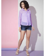 Purple Sheer Chevron Jacquard Button-Up Shirt