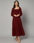 Crimson Dobby Tiered Maroon Maxi Dress