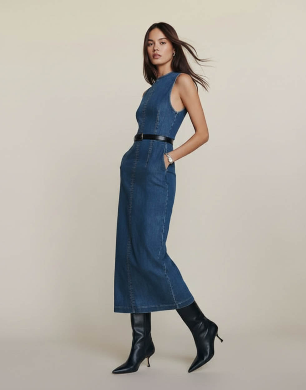 Rossele Denim Indigo Midi Dress