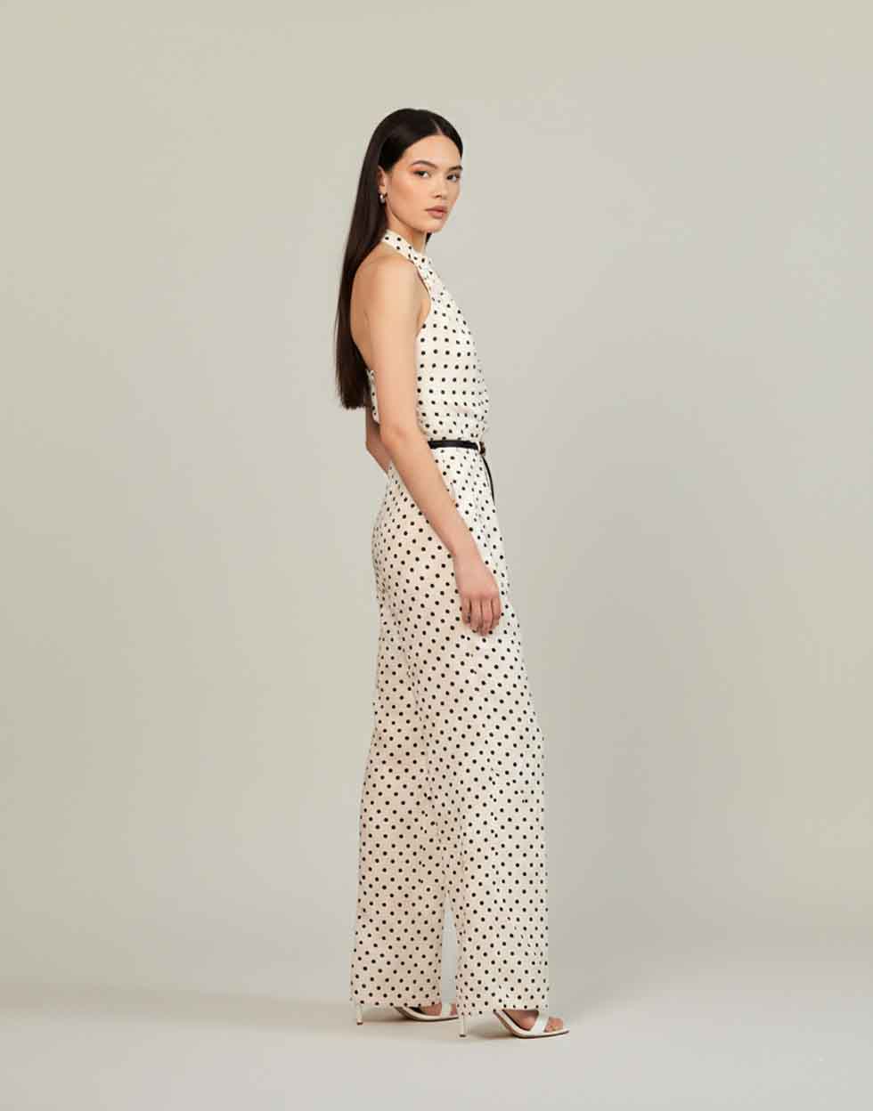 Retro Chic Polka Dot Halter & Wide-Leg Trouser Set