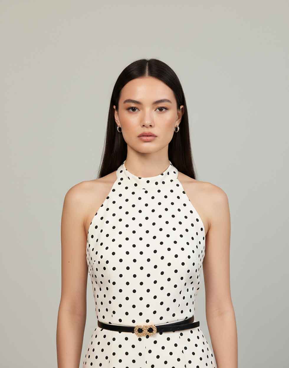 Retro Chic Polka Dot Halter & Wide-Leg Trouser Set