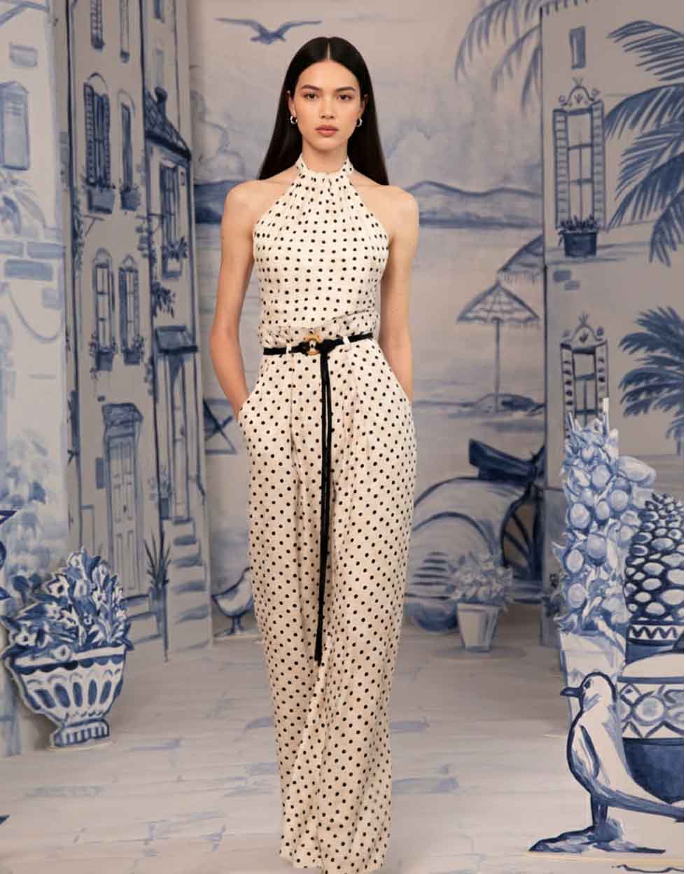 Retro Chic Polka Dot Halter & Wide-Leg Trouser Set