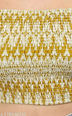 Mustard Yellow Geometric Print Smocked Crop Top