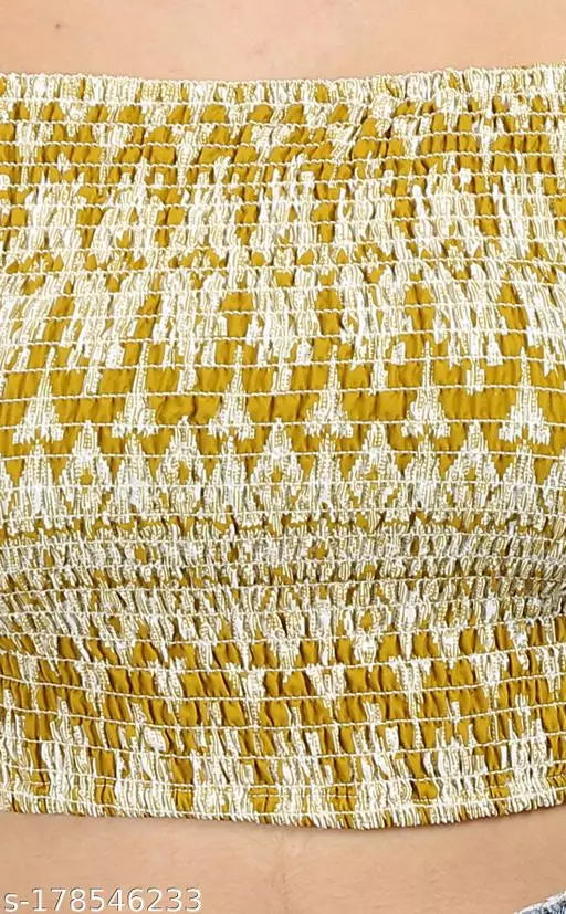Mustard Yellow Geometric Print Smocked Crop Top