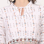 White Geometric Print Smocked Waist Mini Dress