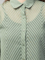 Pista Green Sheer Chevron Jacquard Button-Up Shirt