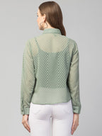 Pista Green Sheer Chevron Jacquard Button-Up Shirt