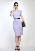 Lavender Bodycon Cotton Spandex Midi Dress with Belt