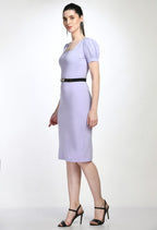 Lavender Bodycon Cotton Spandex Midi Dress with Belt
