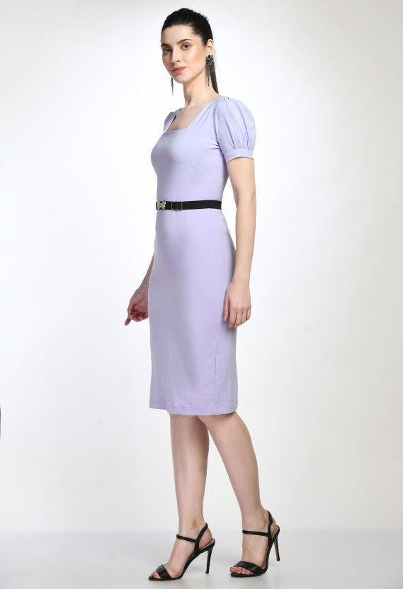 Lavender Bodycon Cotton Spandex Midi Dress with Belt