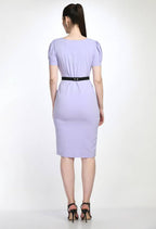 Lavender Bodycon Cotton Spandex Midi Dress with Belt