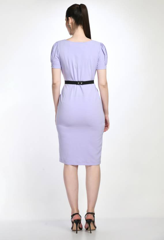 Lavender Bodycon Cotton Spandex Midi Dress with Belt