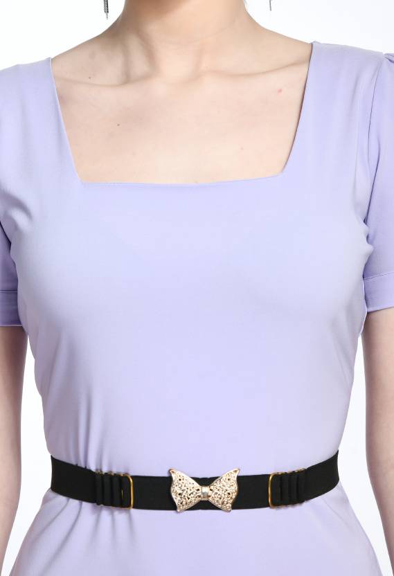 Lavender Bodycon Cotton Spandex Midi Dress with Belt