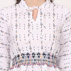 White Geometric Print Smocked Waist Mini Dress