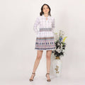 White Mini Dress with Blue Geometric Print Smocked Waist