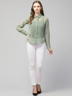 Pista Green Sheer Chevron Jacquard Button-Up Shirt