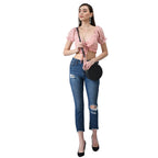 Pink Floral Print Tie-Front Crop Top