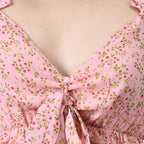 Pink Floral Print Tie-Front Crop Top