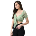 Mint Green Floral Print Tie-Front Crop Top