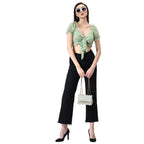 Mint Green Floral Print Tie-Front Crop Top