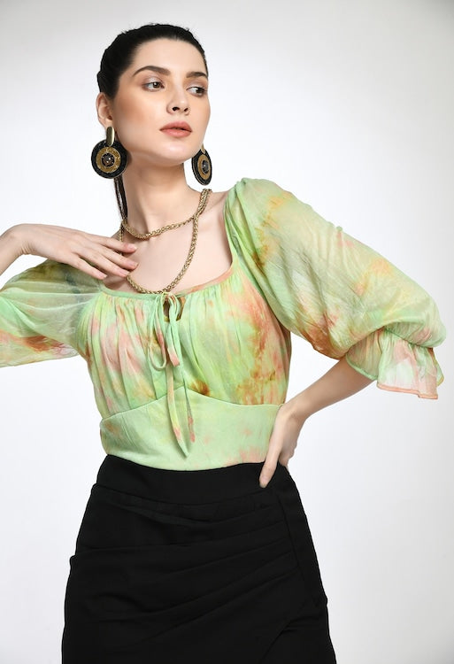 Orange Crushed & Printed Body-Con Skirt Dress Dual Colour