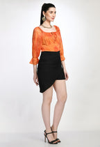 Orange Crushed & Printed Body-Con Skirt Dress Dual Colour