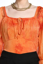 Orange Crushed & Printed Body-Con Skirt Dress Dual Colour