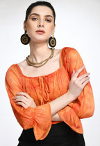 Orange Crushed & Printed Body-Con Skirt Dress Dual Colour