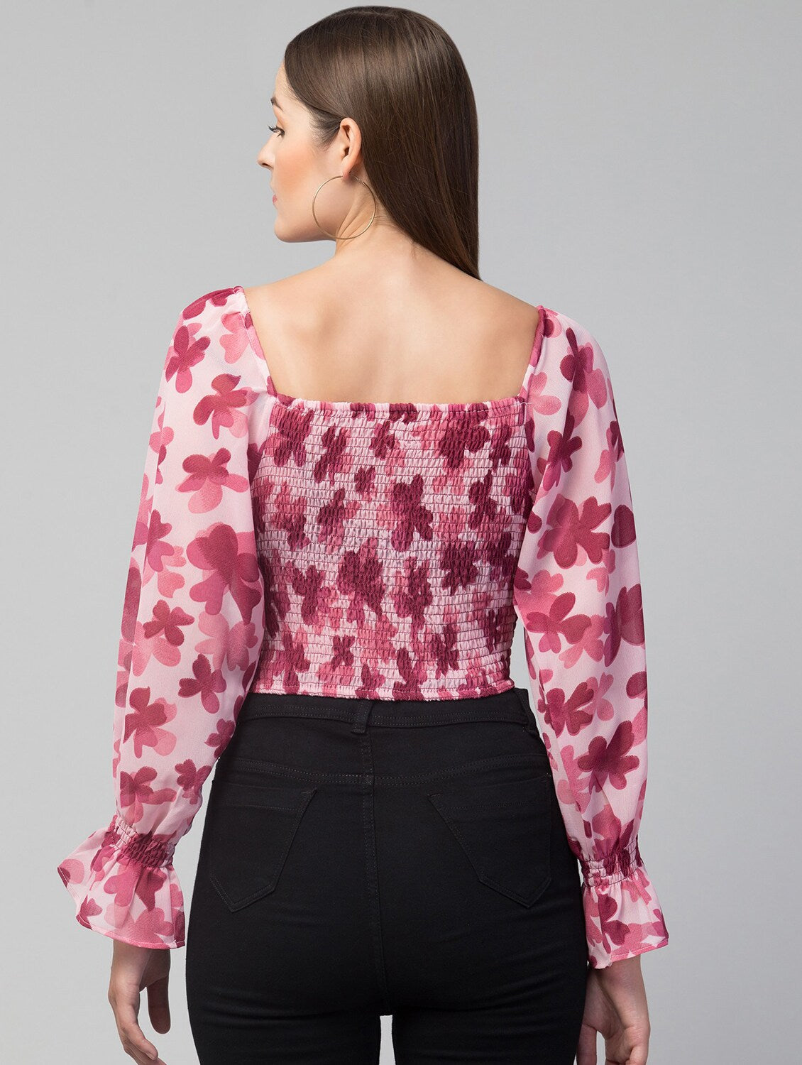 PURPLE GEORGETTE PRINTED V-NECK TOP