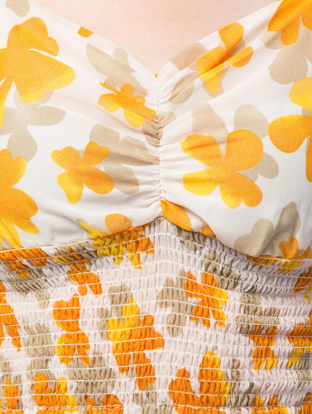 Printed V-neck Yellow Georgette Top