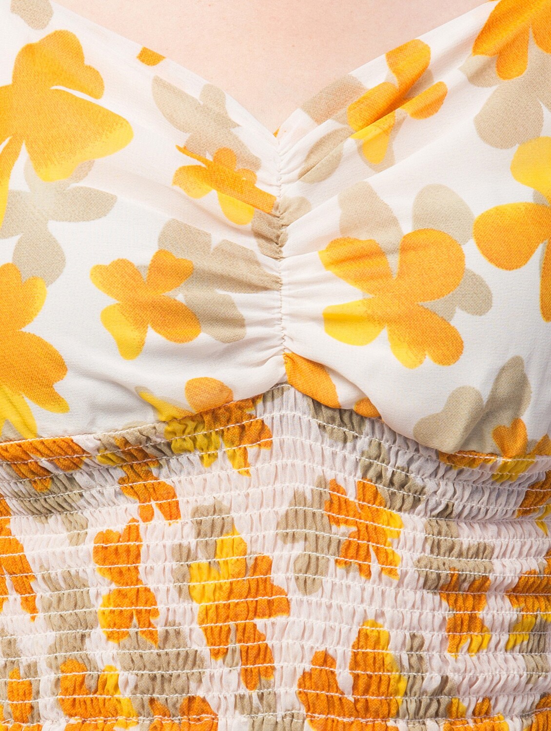 Printed V-neck Yellow Georgette Top