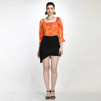 Orange Crushed & Printed Body-Con Skirt Dress Dual Colour