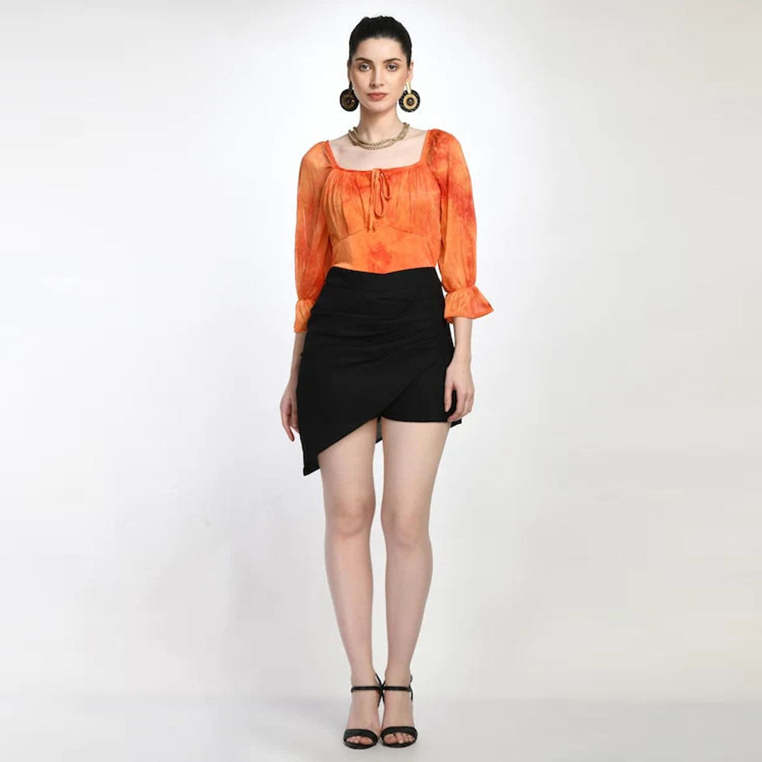 Orange Crushed & Printed Body-Con Skirt Dress Dual Colour