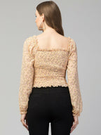 Orange Floral Print Smocked Off-Shoulder Top